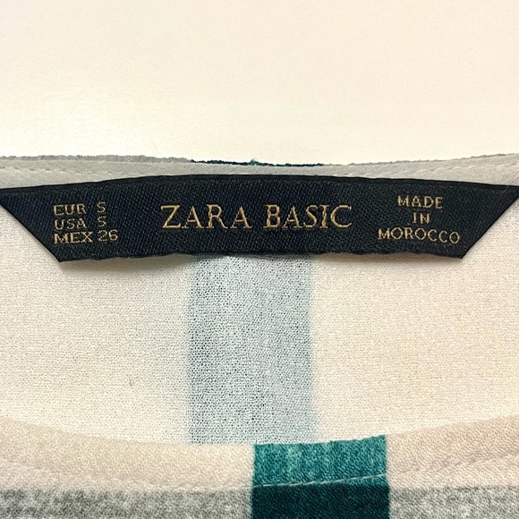 🍭 3/$20 Zara turquoise &white plaid tartan quarter sleeve top with front pockets - Picture 9 of 11